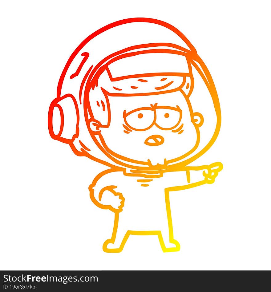 Warm Gradient Line Drawing Cartoon Tired Astronaut