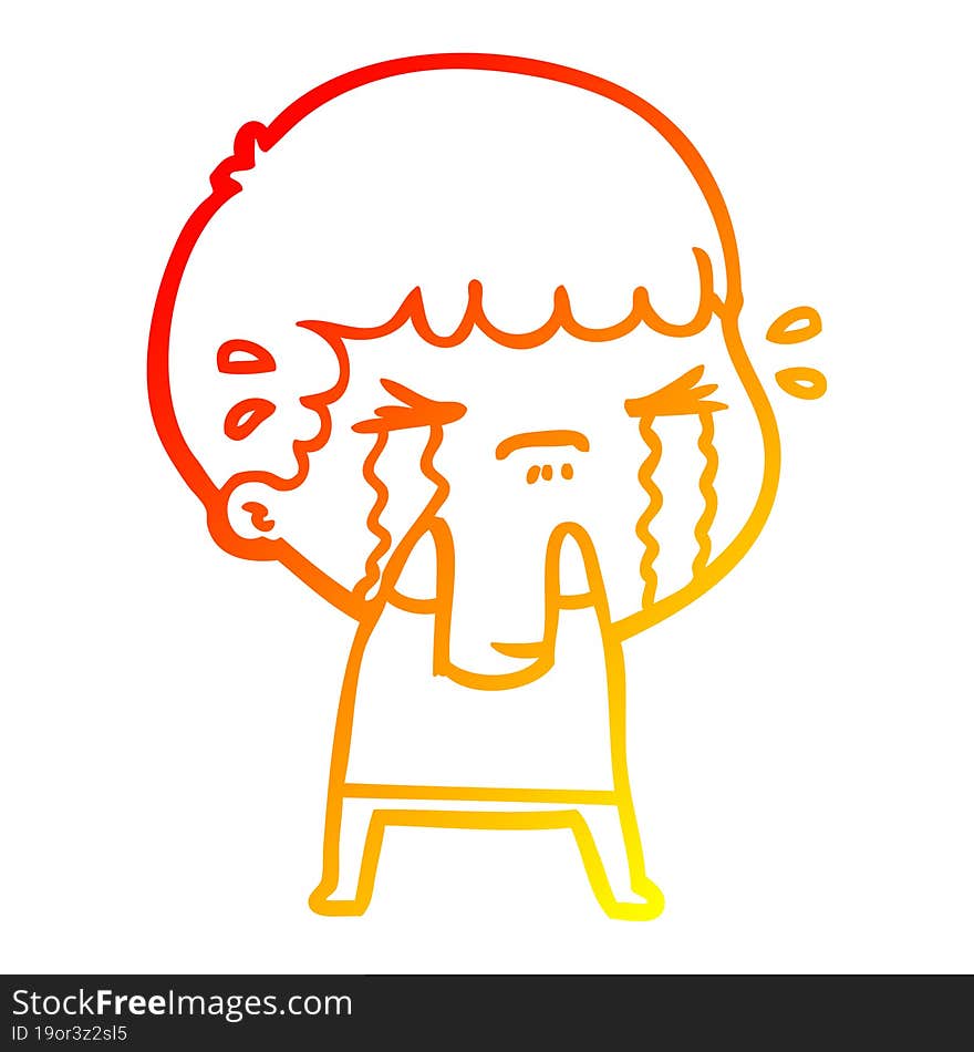 warm gradient line drawing cartoon man crying