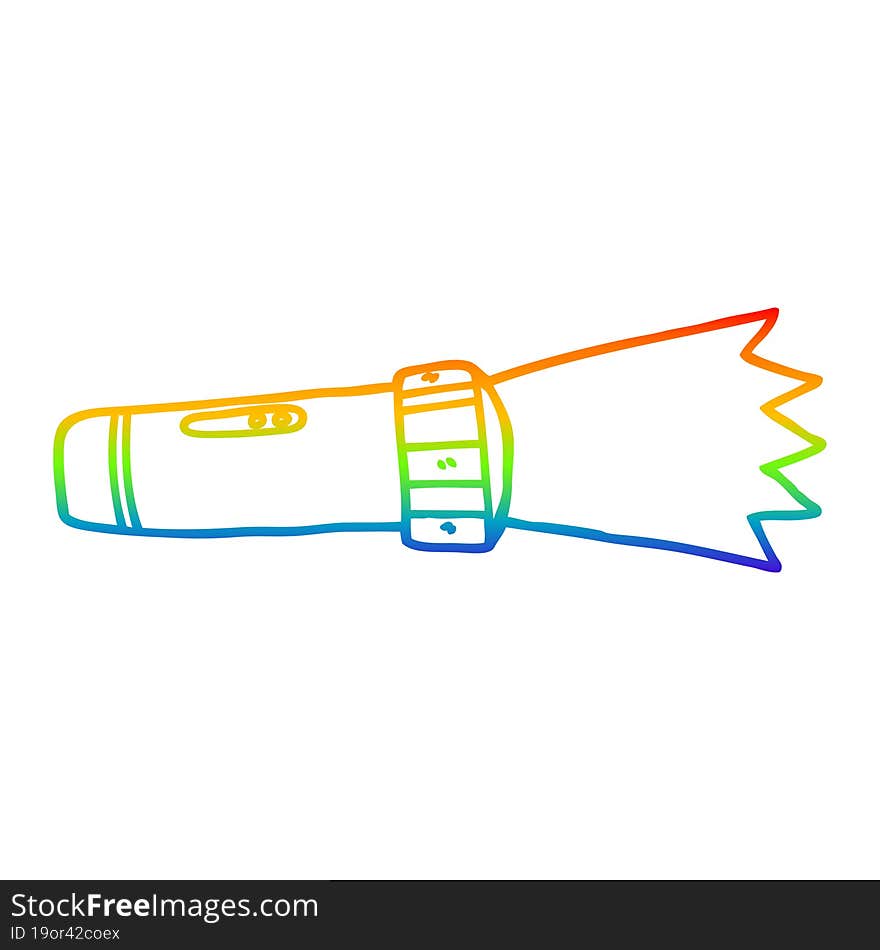 rainbow gradient line drawing cartoon of lit torch