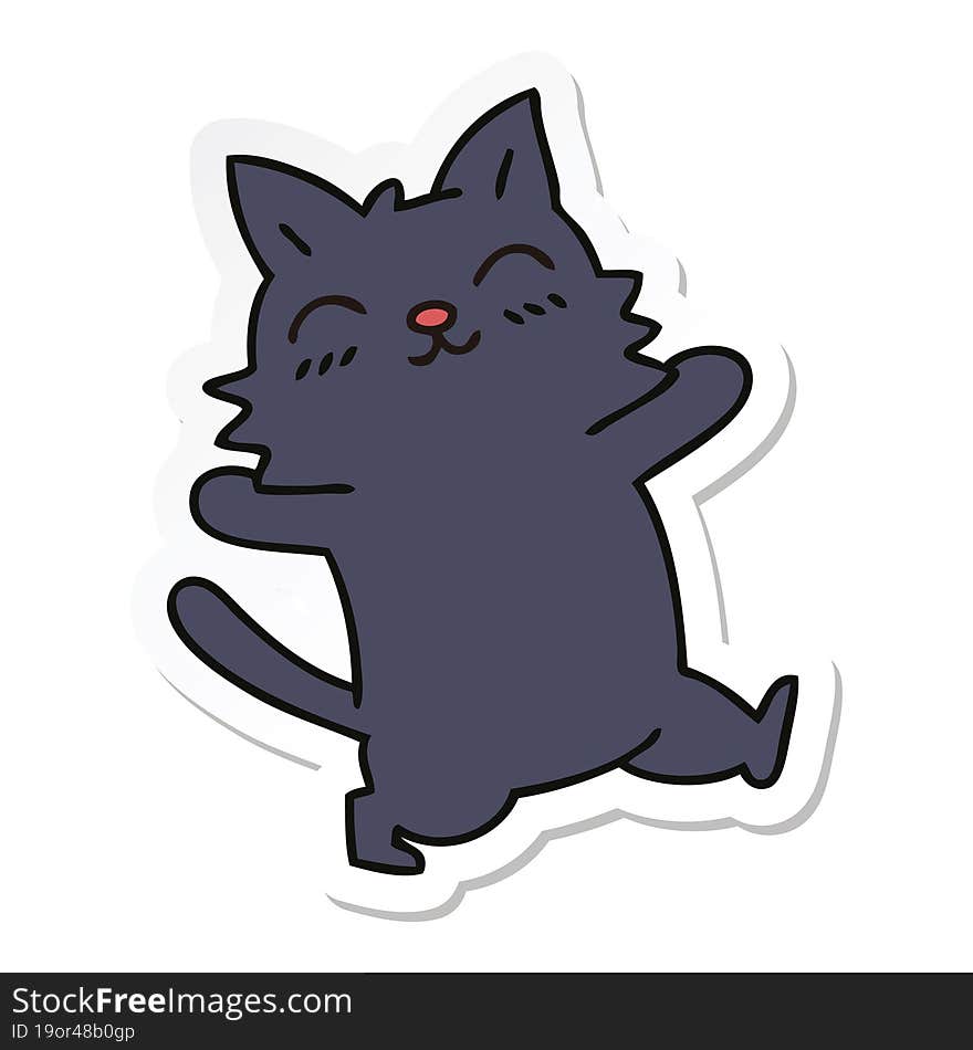 Sticker Of A Quirky Hand Drawn Cartoon Cat