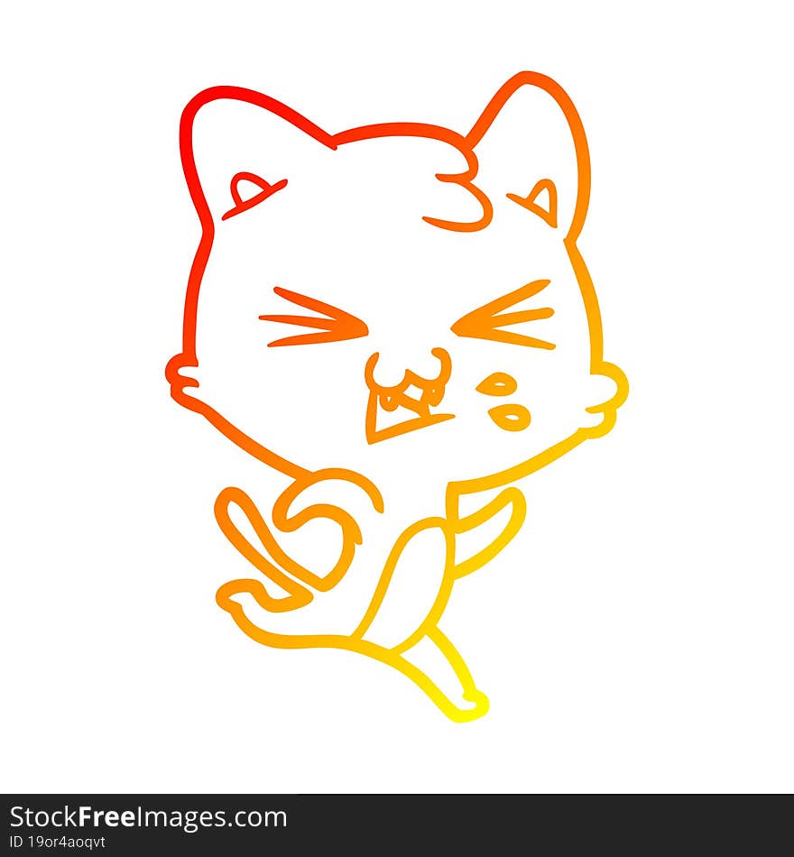 warm gradient line drawing cartoon cat hissing