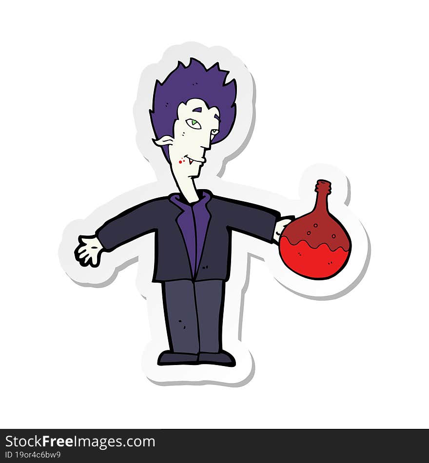 sticker of a cartoon vampire with blood