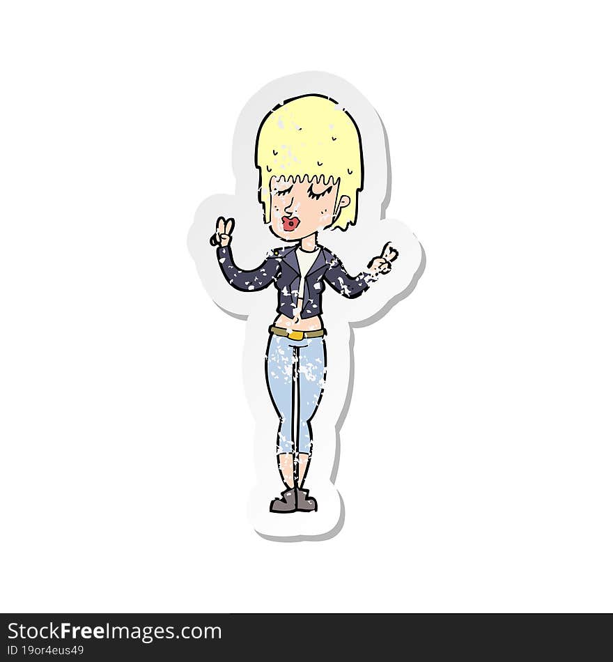 Retro Distressed Sticker Of A Cartoon Cool Girl