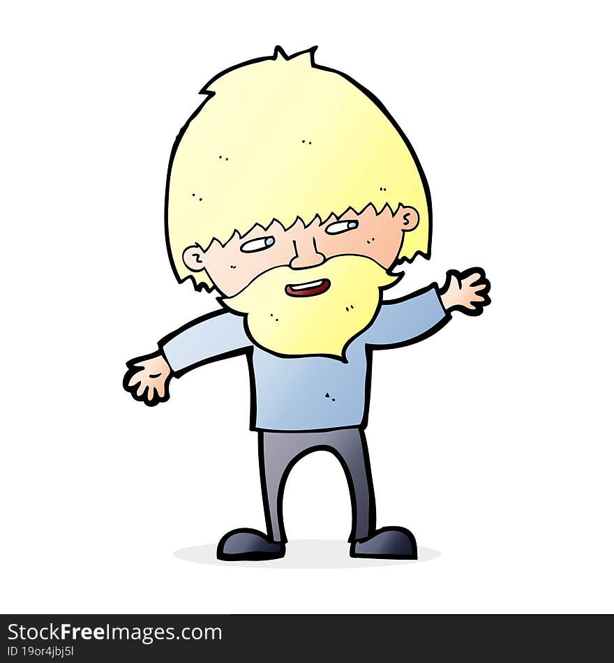 cartoon happy bearded man waving