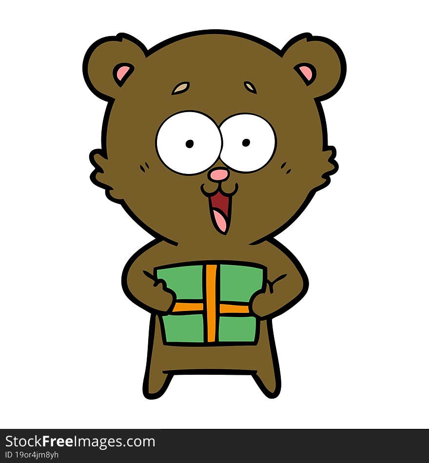 laughing teddy  bear with christmas present. laughing teddy  bear with christmas present