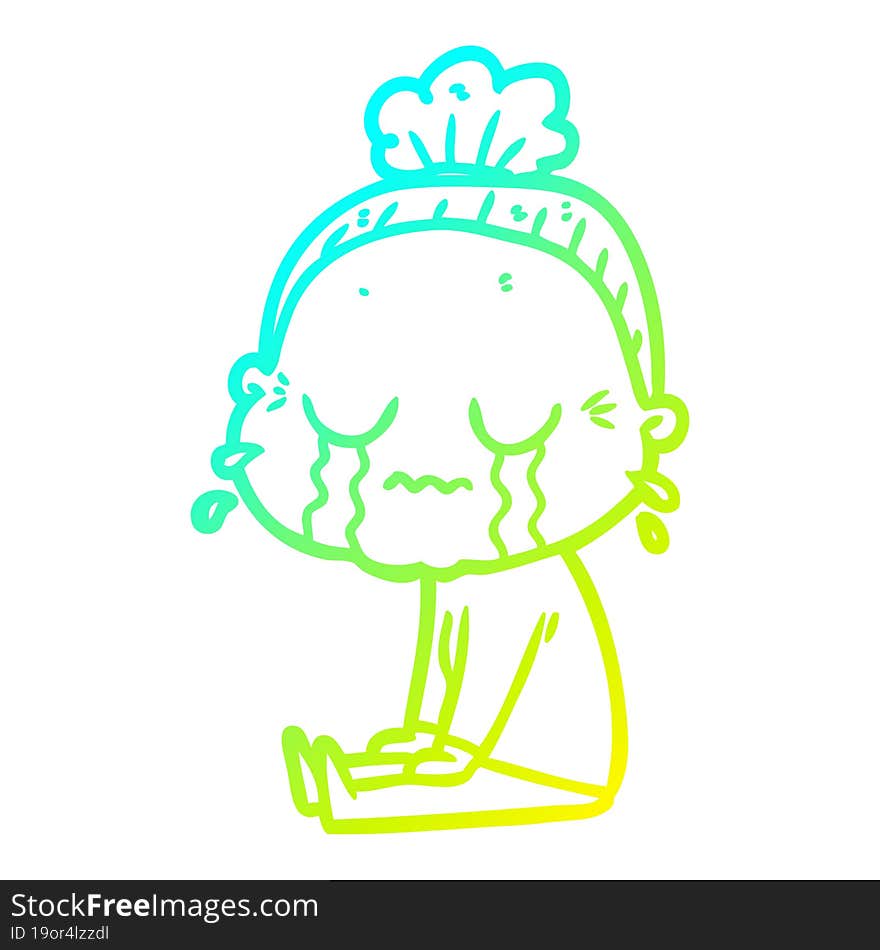 cold gradient line drawing cartoon crying old lady