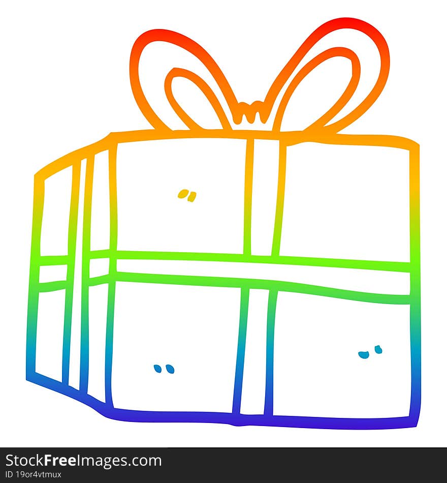 rainbow gradient line drawing of a cartoon wrapped present