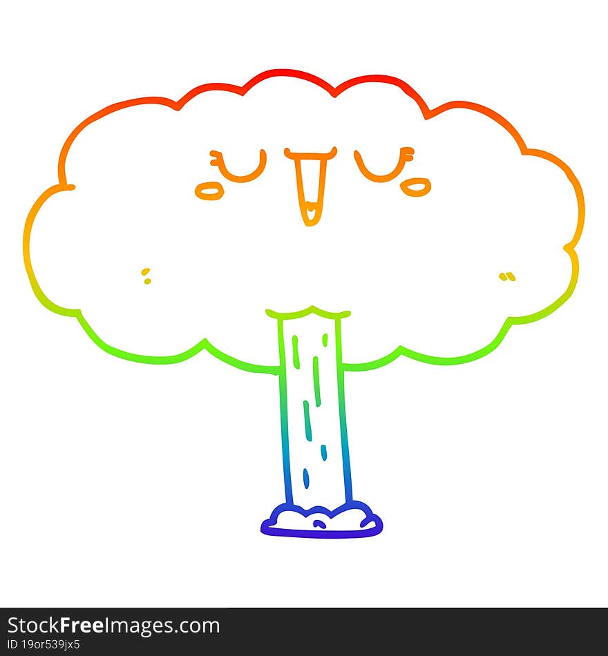 Rainbow Gradient Line Drawing Cartoon Tree