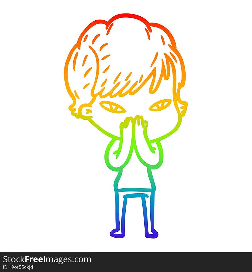 rainbow gradient line drawing of a cartoon happy woman