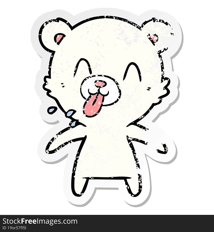 Distressed Sticker Of A Rude Cartoon Polar Bear Sticking Out Tongue