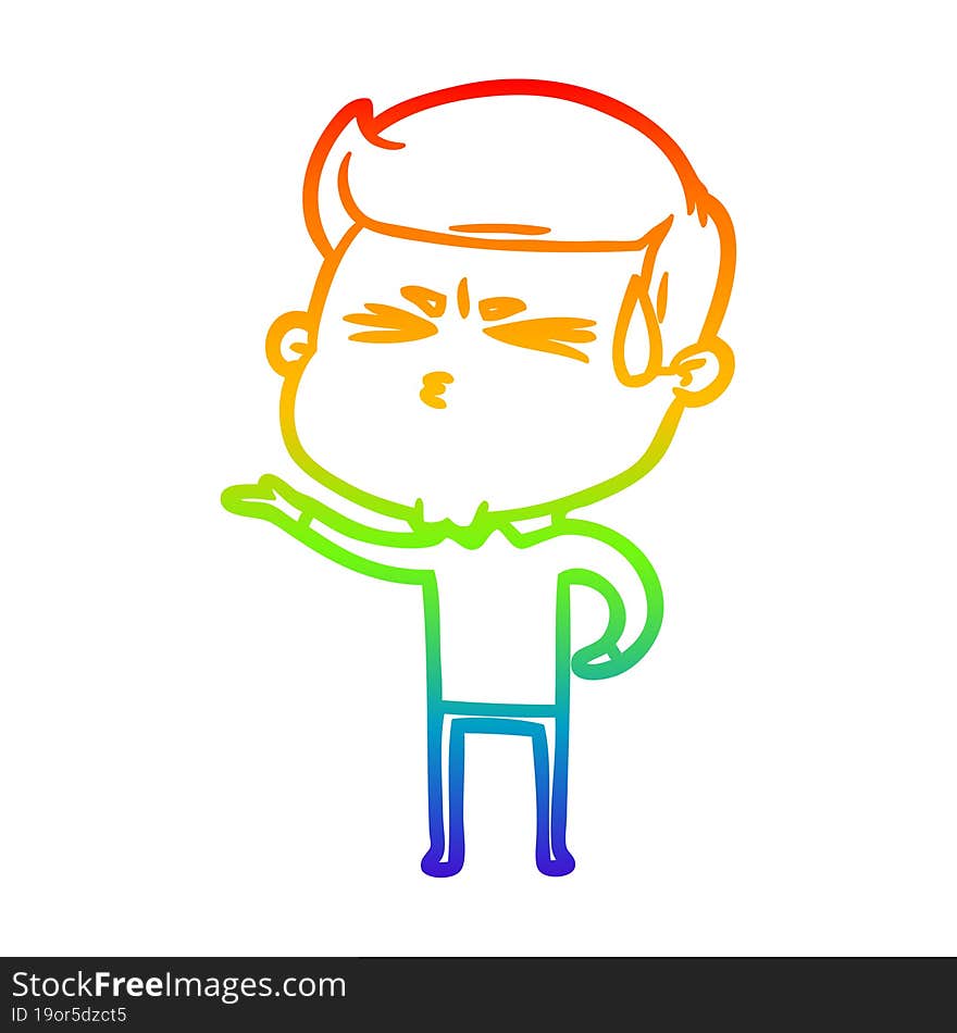 rainbow gradient line drawing cartoon man sweating