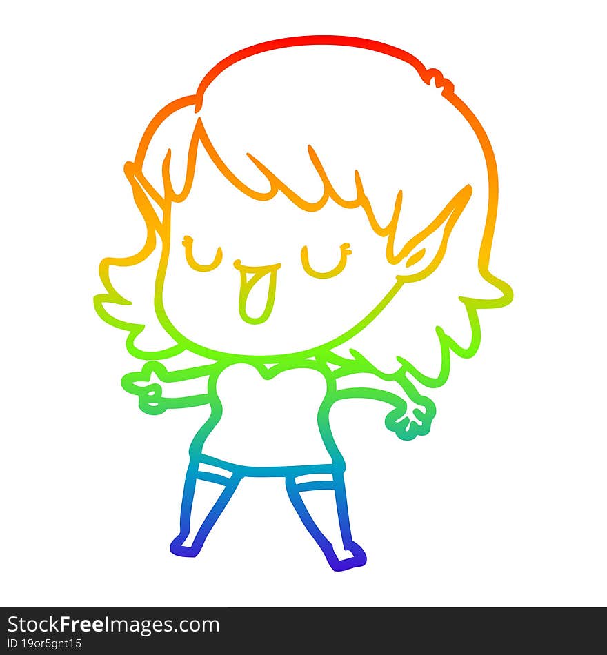 rainbow gradient line drawing of a cartoon elf girl