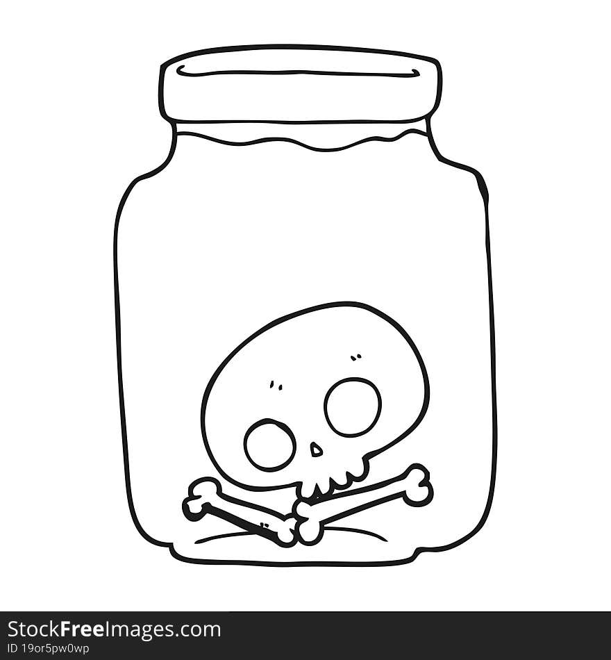 black and white cartoon jar with skull