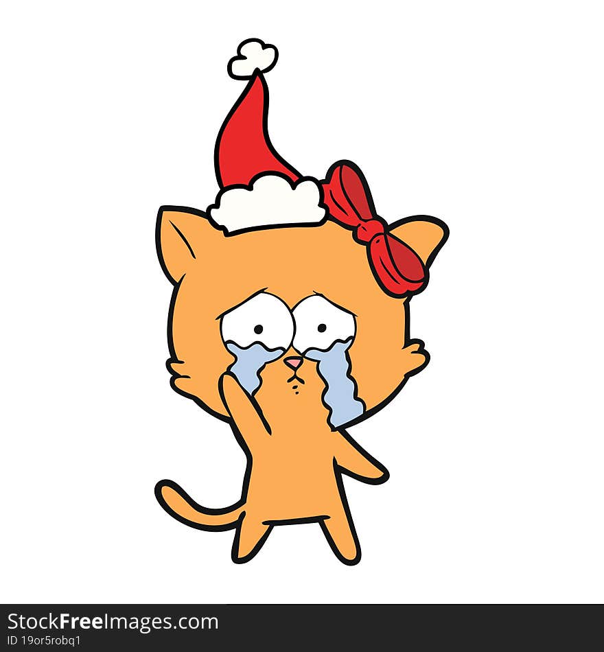 Line Drawing Of A Cat Wearing Santa Hat