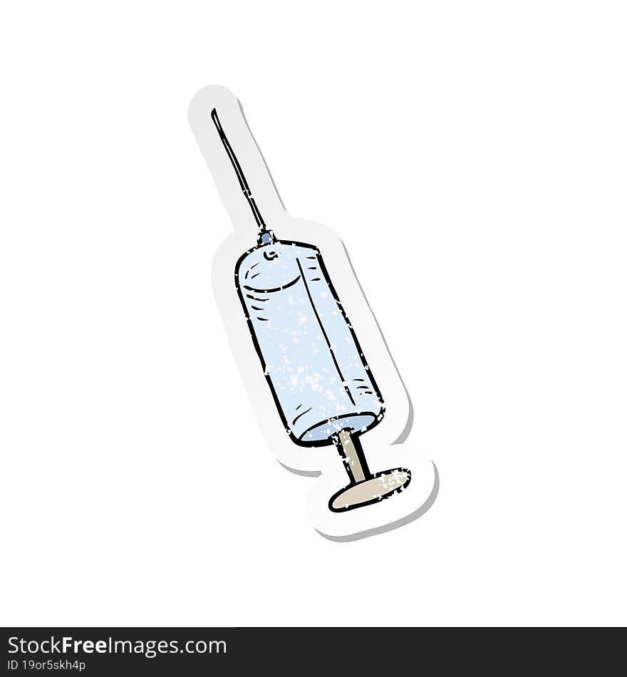 retro distressed sticker of a cartoon syringe