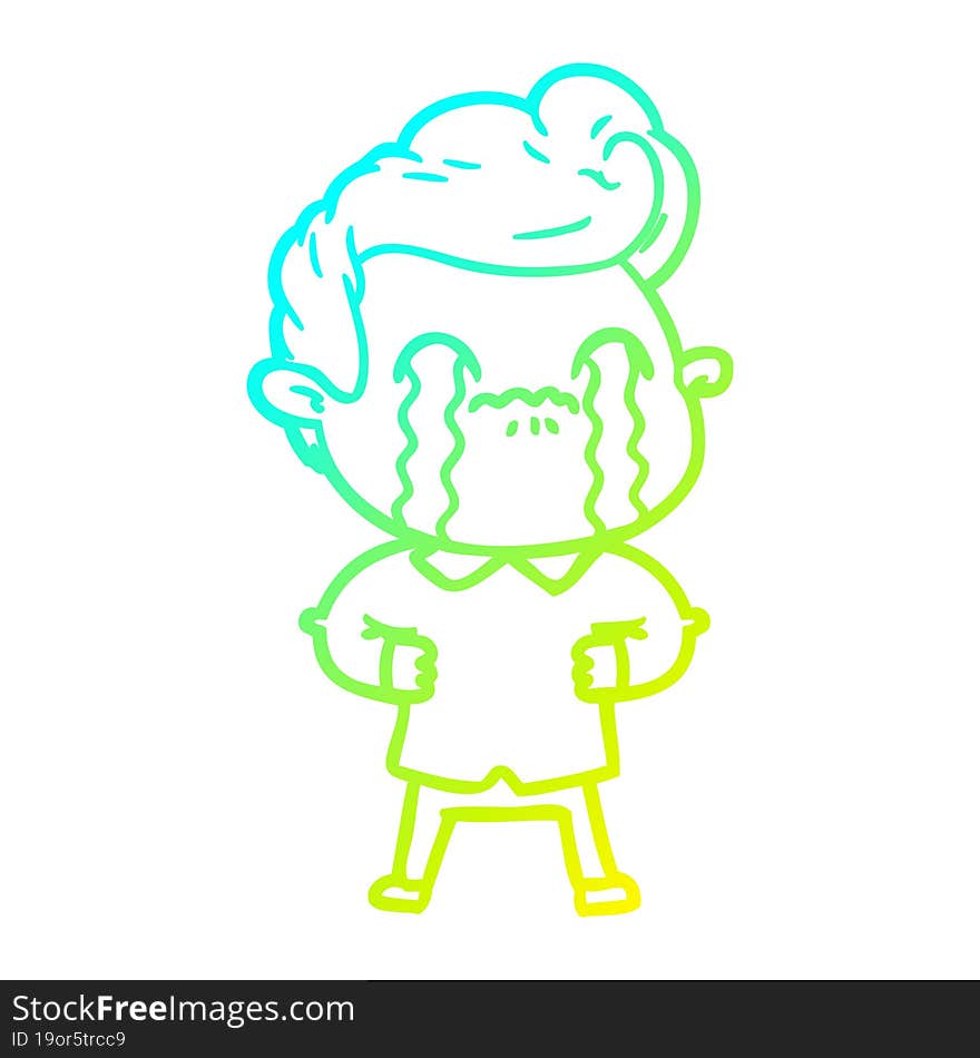 cold gradient line drawing of a cartoon man crying