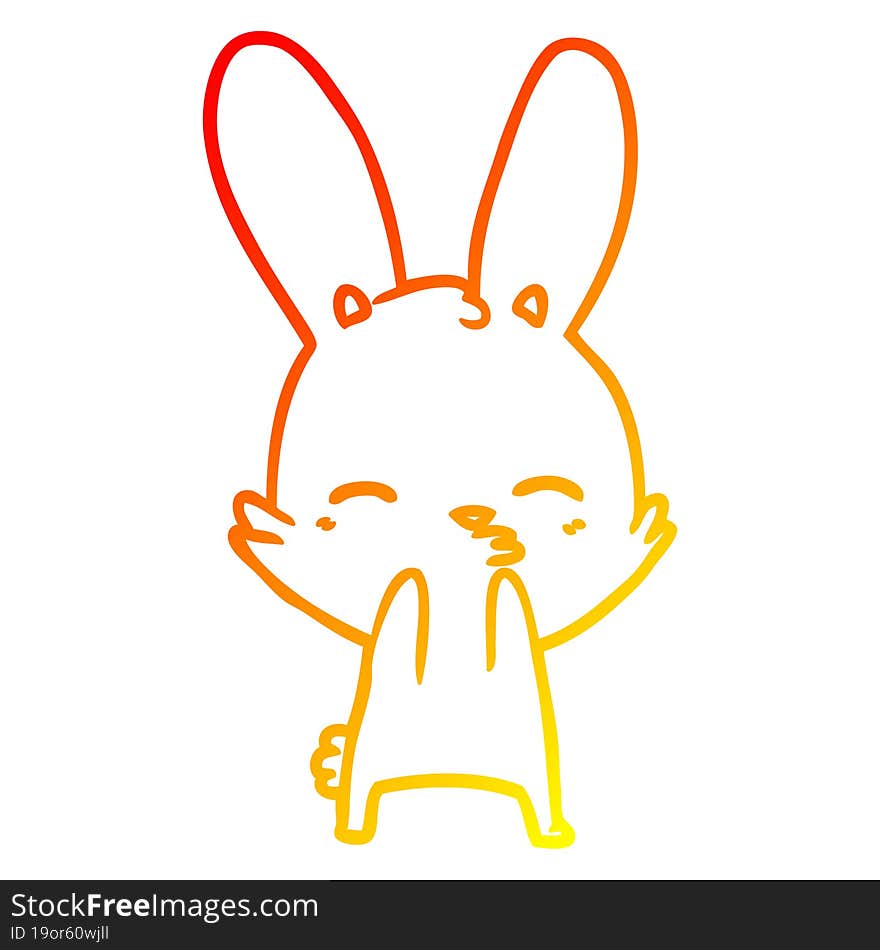 warm gradient line drawing of a curious bunny cartoon