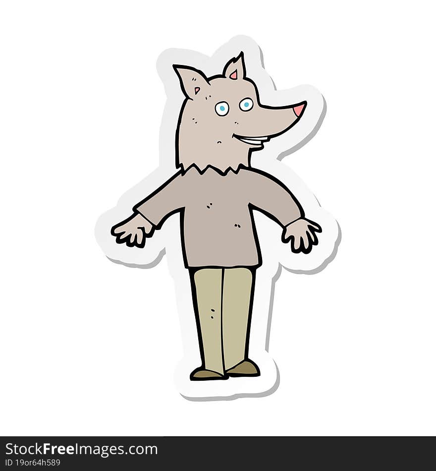 sticker of a cartoon happy werewolf