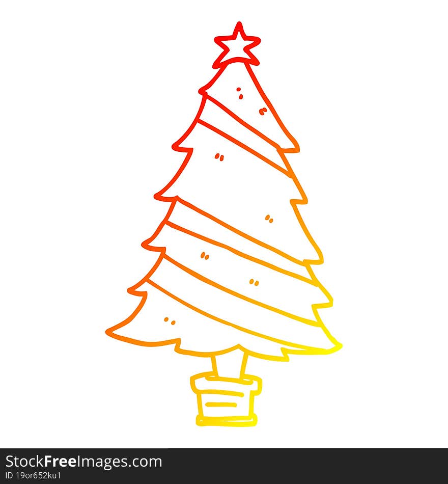 warm gradient line drawing of a cartoon christmas tree