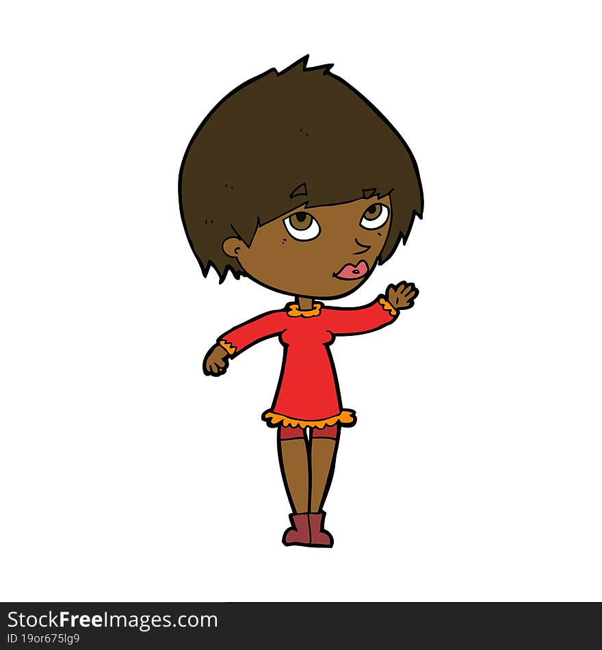 cartoon woman waving