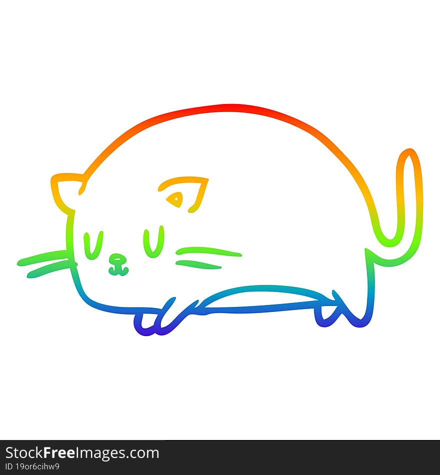 rainbow gradient line drawing of a cute fat cat