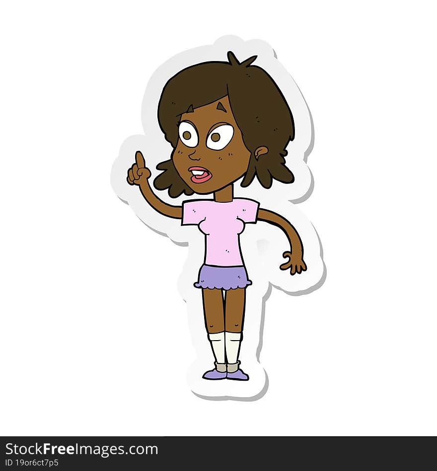 sticker of a cartoon woman asking question