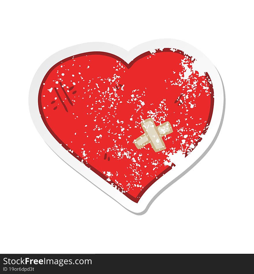 distressed sticker of a cartoon love heart with sticking plaster