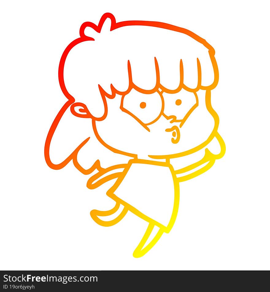 warm gradient line drawing cartoon whistling girl