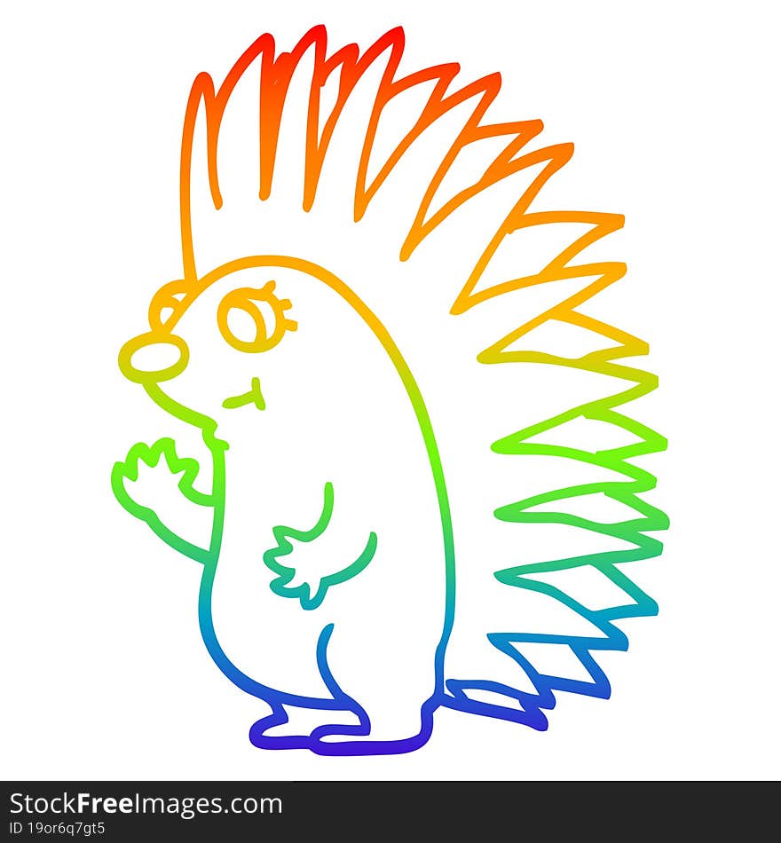 Rainbow Gradient Line Drawing Cartoon Spiky Hedgehog