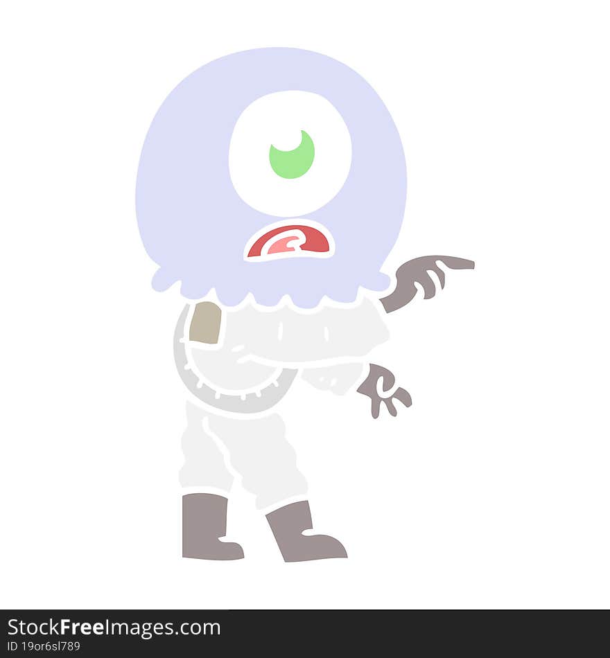 flat color style cartoon cyclops alien spaceman pointing