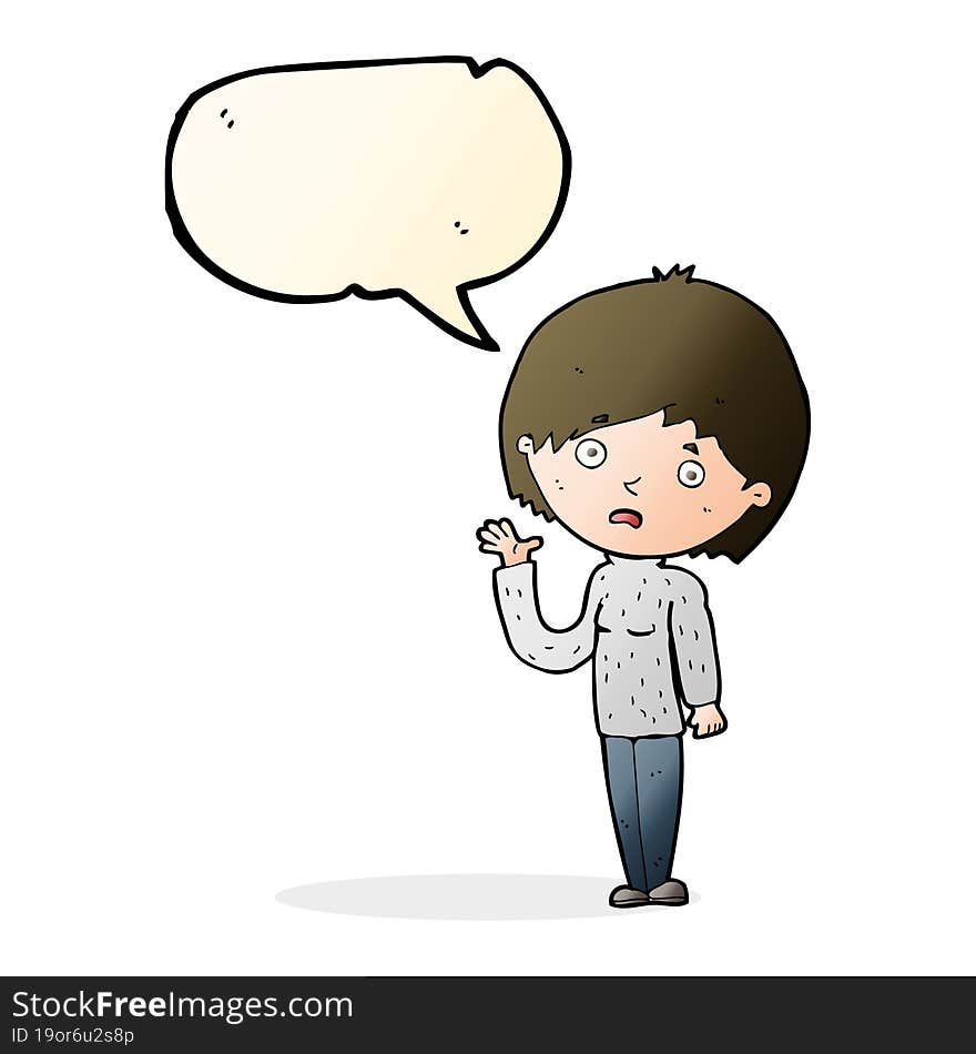 cartoon worried woman with speech bubble