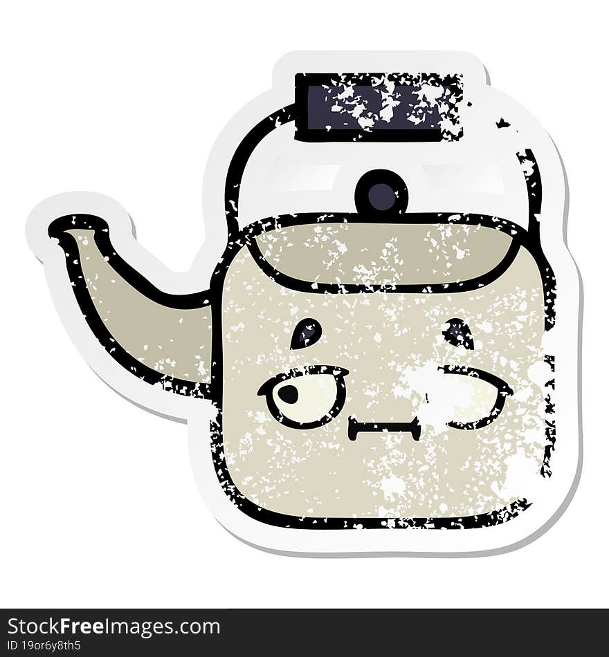 distressed sticker of a cute cartoon kettle