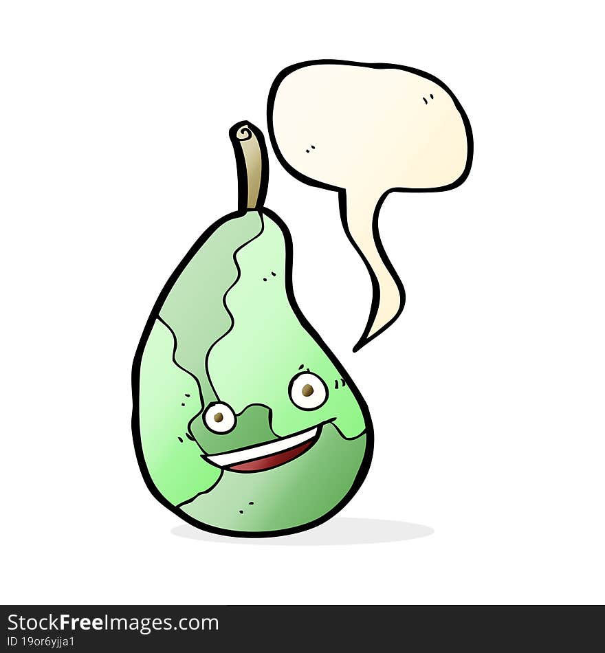 Cartoon Happy Pear With Speech Bubble