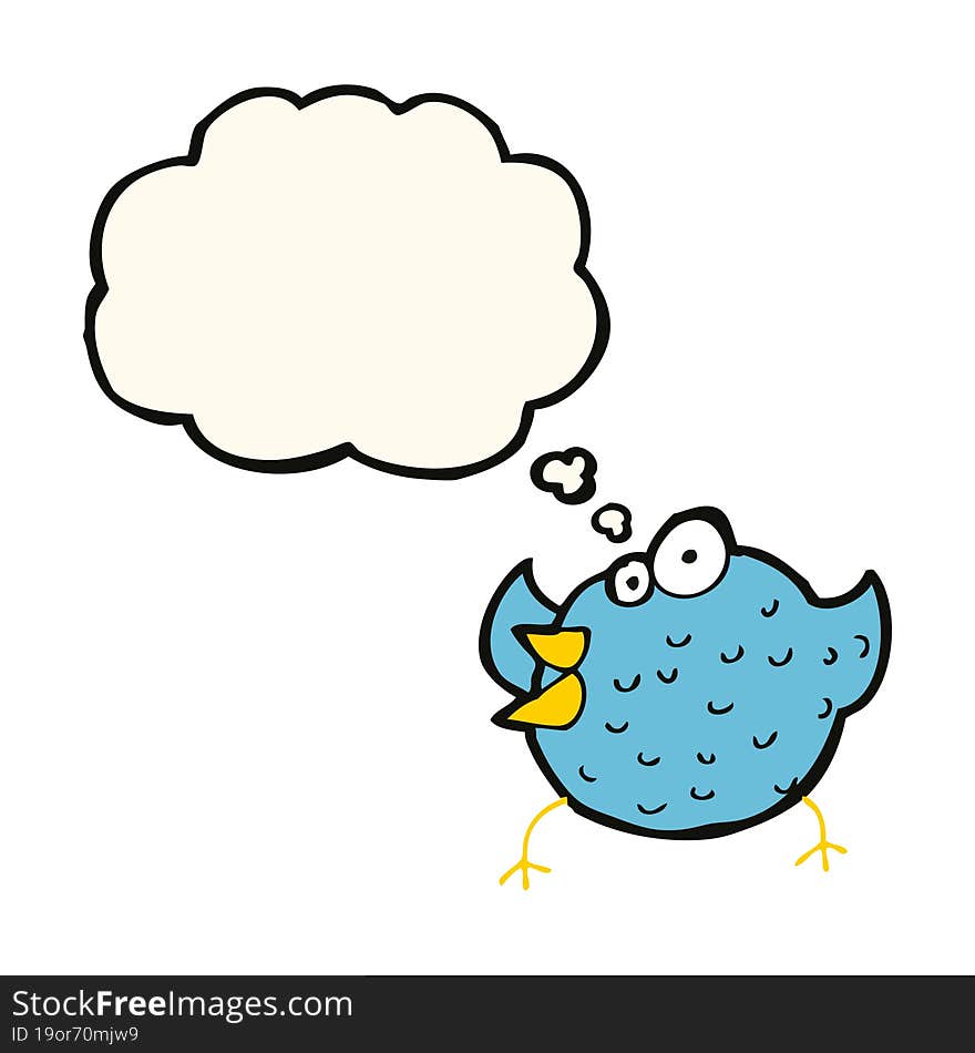 cartoon happy bird with thought bubble