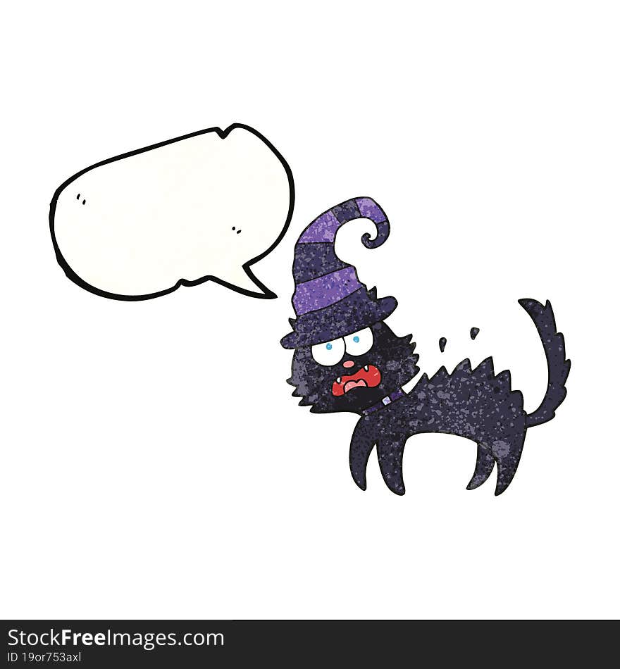 freehand speech bubble textured cartoon scared black cat