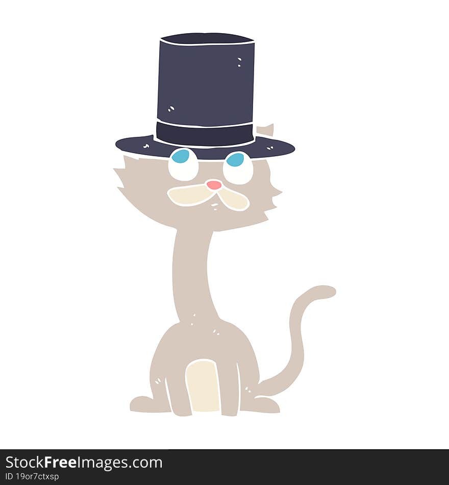 flat color illustration of a cartoon cat in top hat