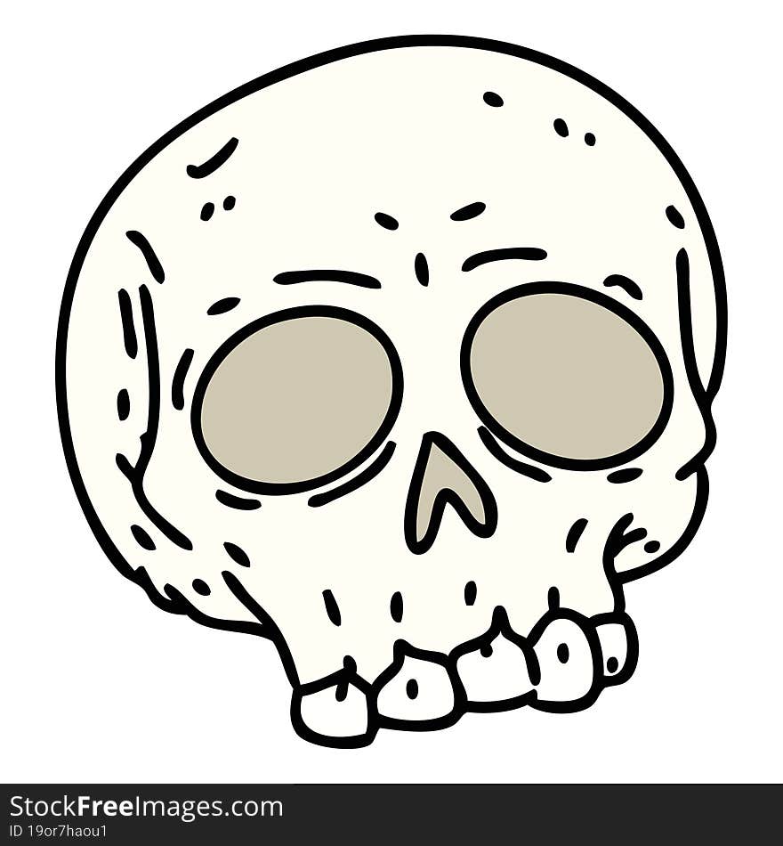 cartoon of a spooky halloween skull. cartoon of a spooky halloween skull