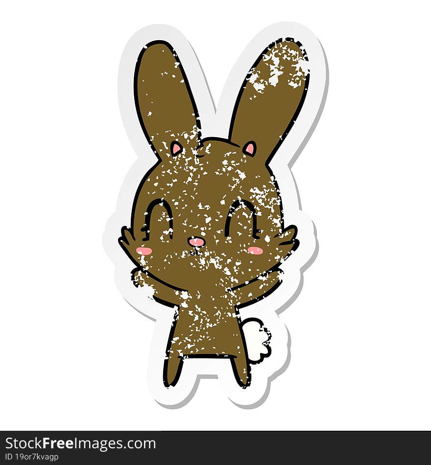 Distressed Sticker Of A Cute Cartoon Rabbit