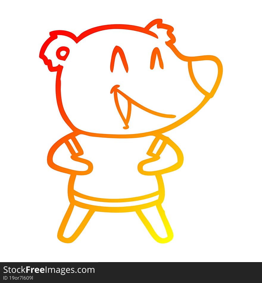 warm gradient line drawing of a laughing bear cartoon