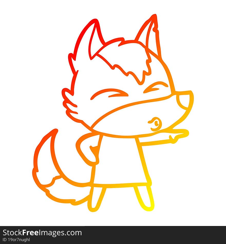 warm gradient line drawing cartoon wolf girl whistling and pointing