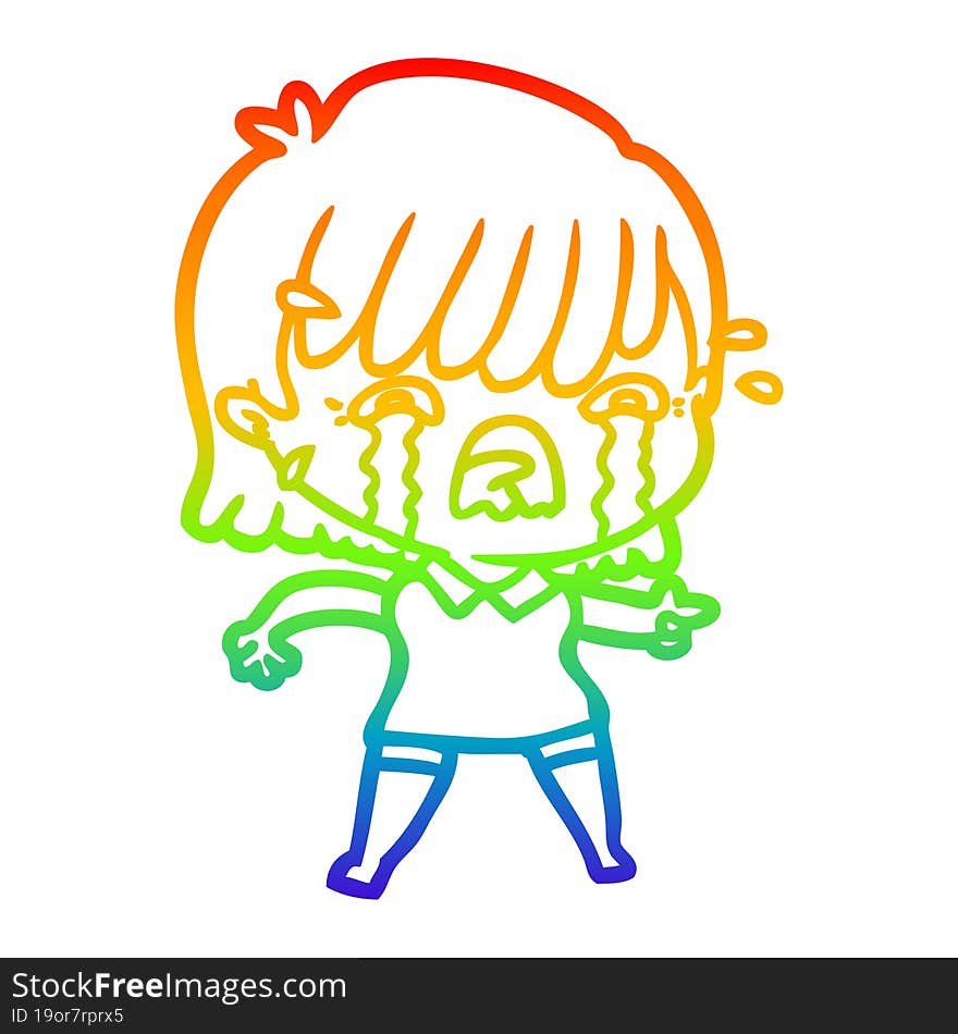 rainbow gradient line drawing cartoon girl crying