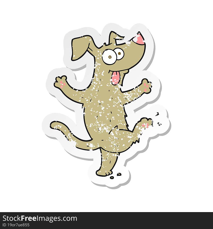 retro distressed sticker of a cartoon dancing dog