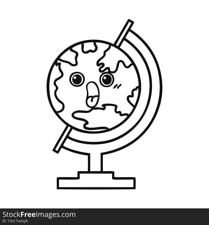 Line Drawing Cartoon Globe Of The World