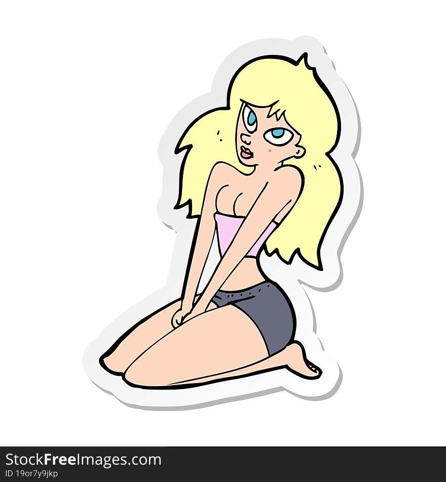 Sticker Of A Cartoon Woman In Skimpy Clothing