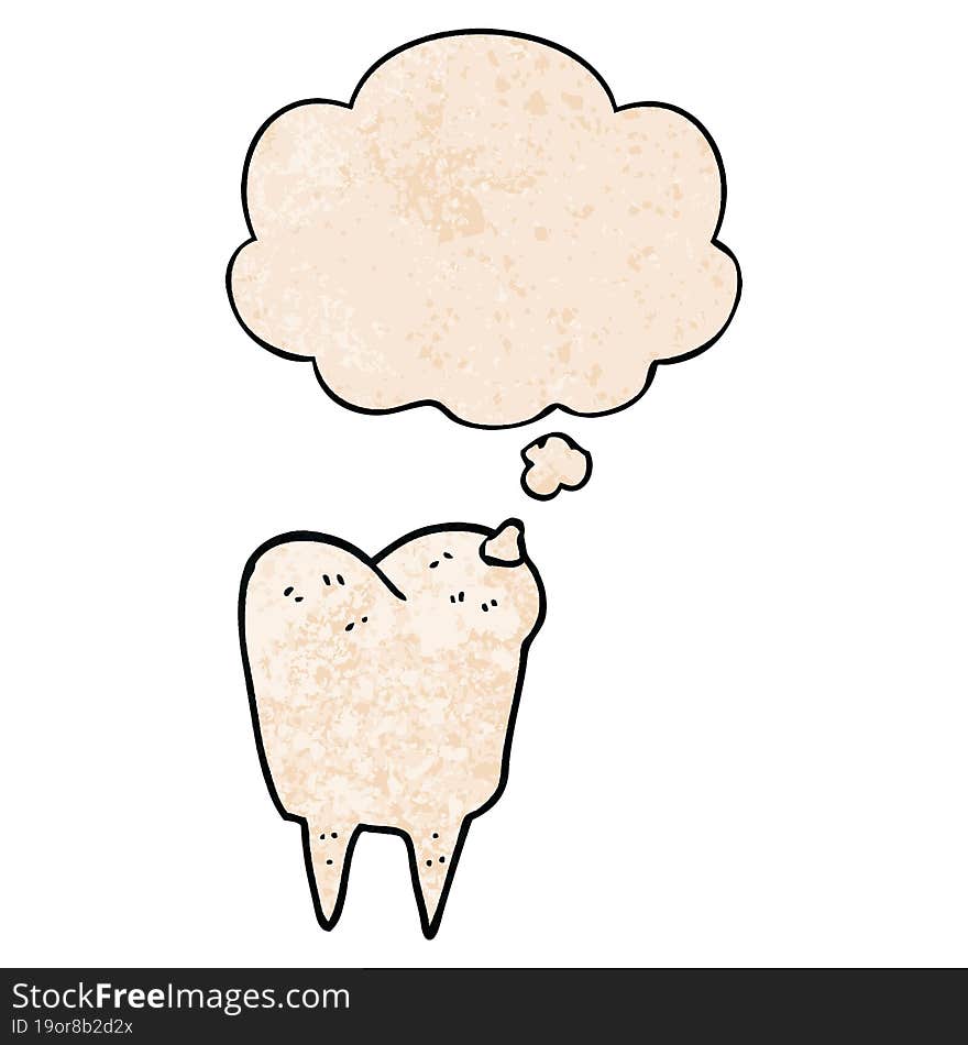 cartoon tooth and thought bubble in grunge texture pattern style