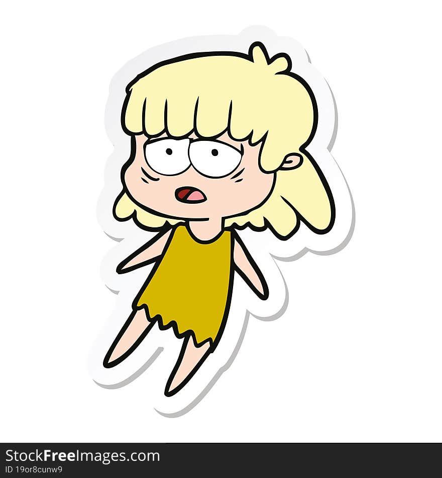 Sticker Of A Cartoon Tired Woman