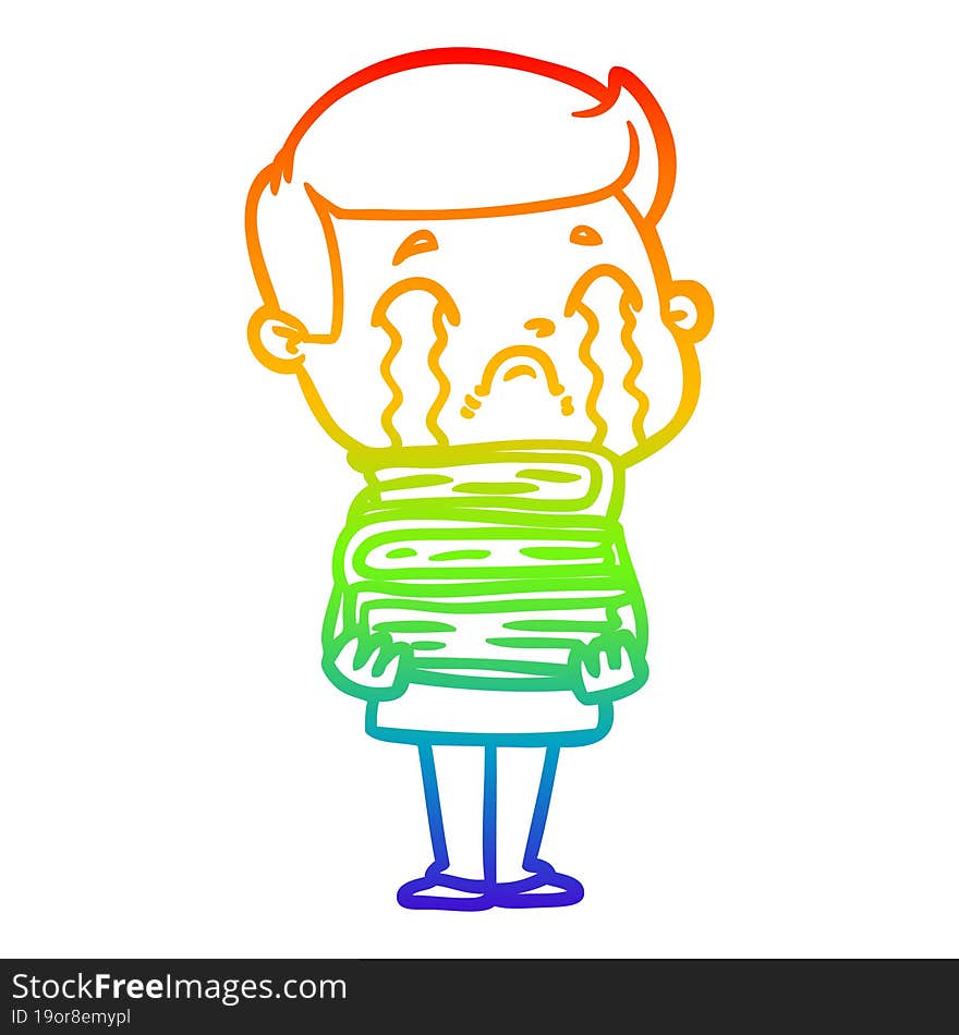 rainbow gradient line drawing of a cartoon man crying