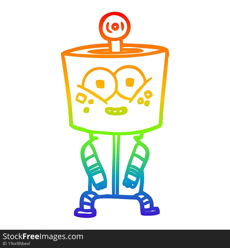 rainbow gradient line drawing of a happy cartoon robot