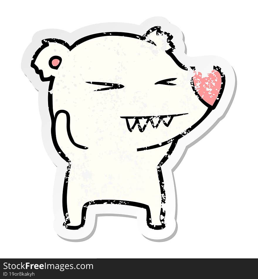 distressed sticker of a angry polar bear cartoon