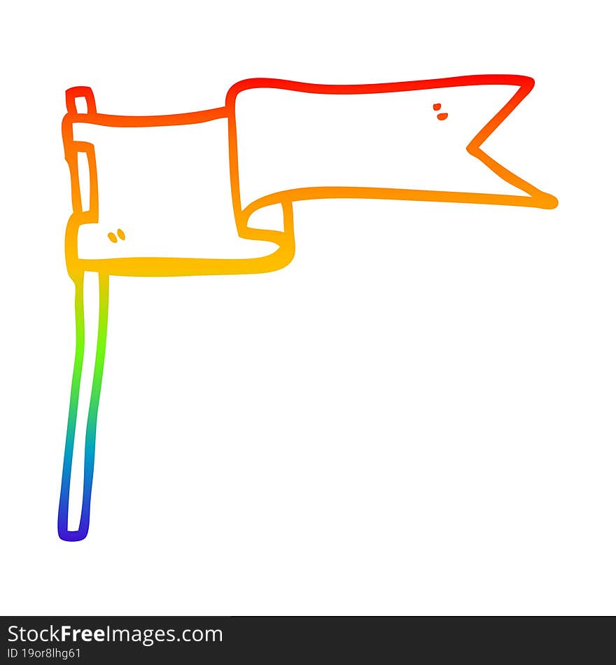 rainbow gradient line drawing of a cartoon flag waving in wind